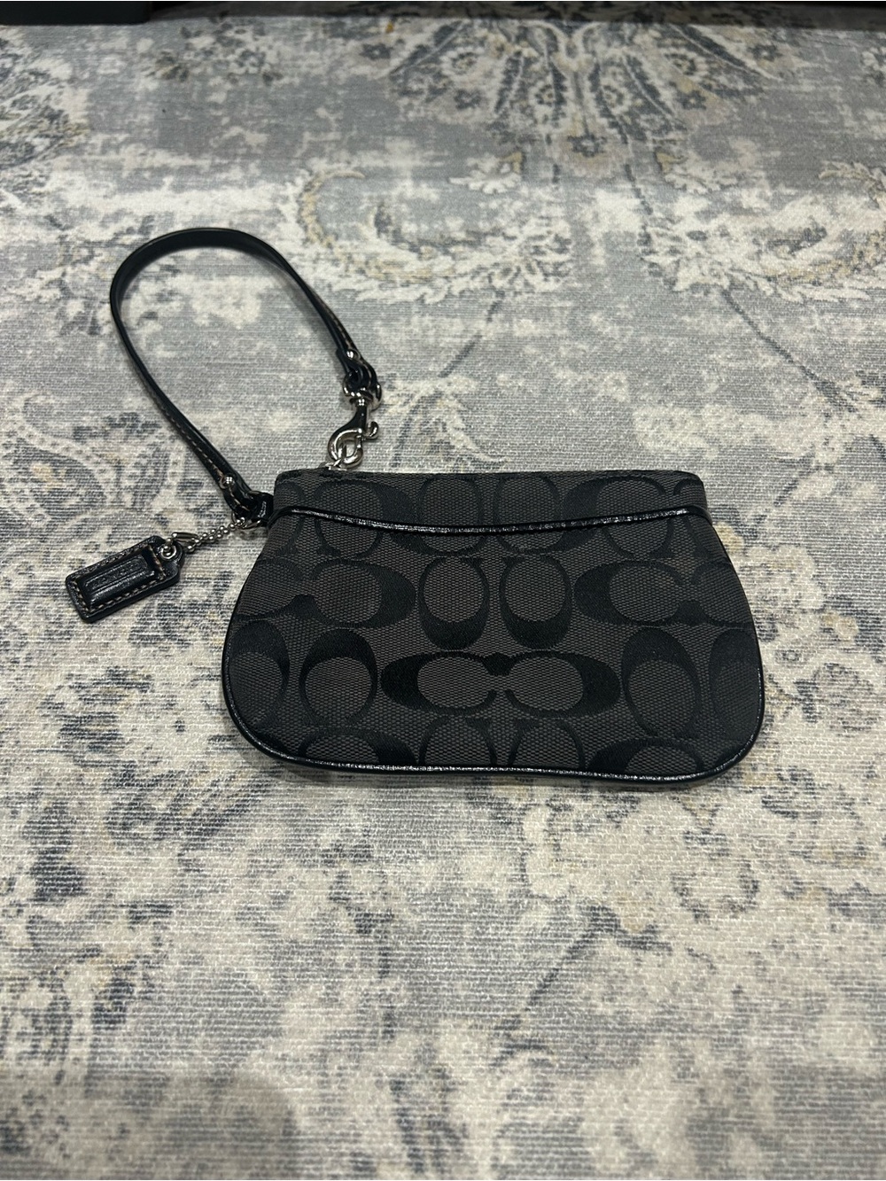 Coach Black Signature Wristlet with Leather Trim